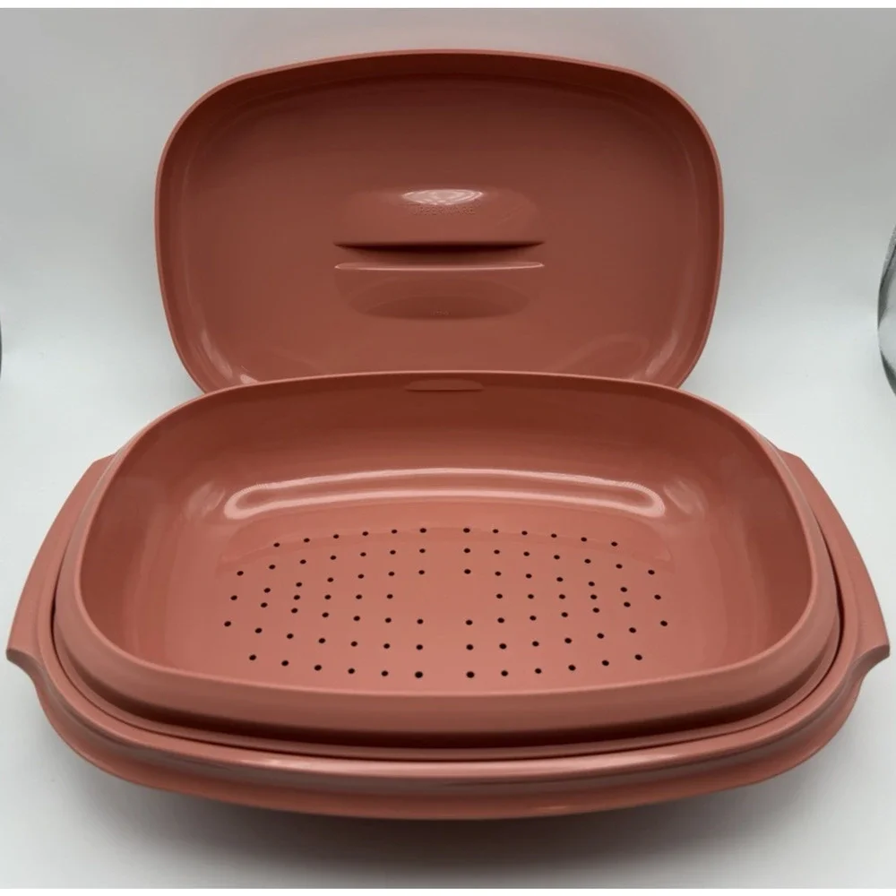 Tupperware Vintage Microwave Food Steamer 6 Cups Dusty Rose Pink 3 Piece 1273-5